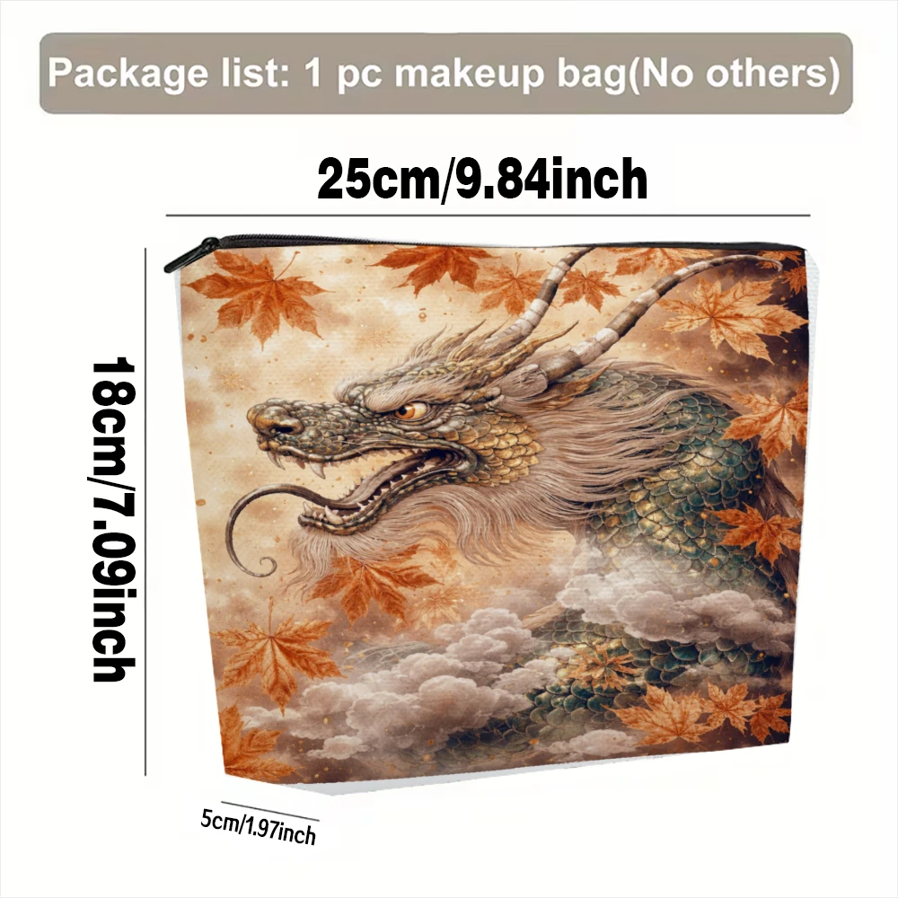 Dragon Autumn Leaves Clouds Sky Makeup Bags for Girls Cosmetic Pouch Toiletry Bag Pencil Case Travel Storage