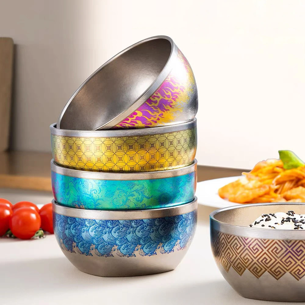 

Titanium Bowl Double-Layer Vacuum Insulated Fresh-keeping Picnic Outdoor Home Colored Dinner Rice Bowls Drinking vessels