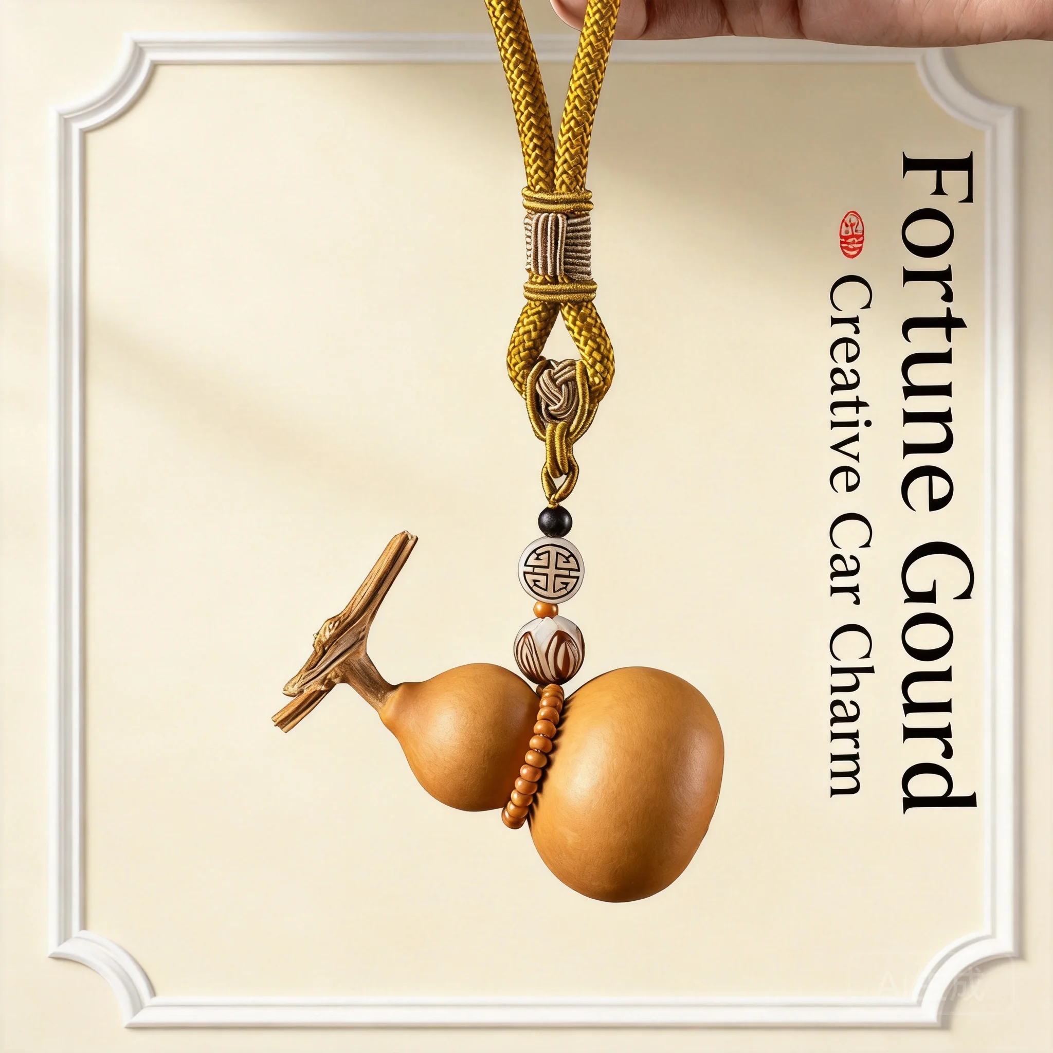 Car Rearview Mirror Hanging Ornament Natural Hand Woven Dried Gourd Wenwan Handheld Craft With Bodhi Lotus Bead For Car Interior