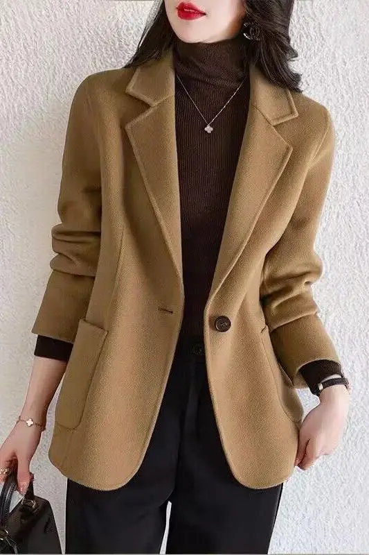 

Шерстяное пальто, женское короткое осенне-зимнее новое модное шерстяное пальто, свободное пальто, верхняя одежда с воротником, женские топы Tide