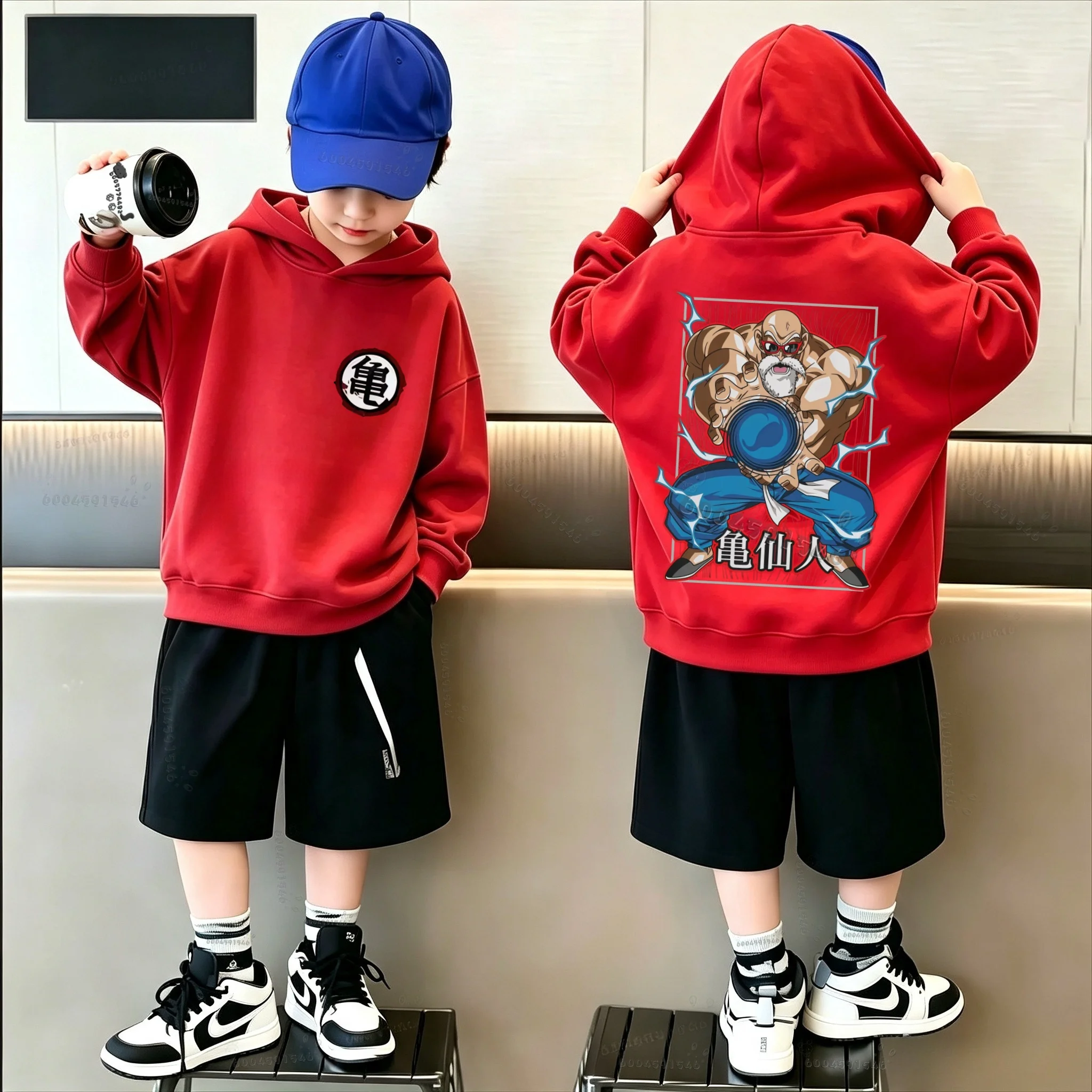 Unisex Kids Hoodie Dragon Ball Master Roshi Front & Back Print, Autumn Winter Casual Hooded Sweatshirt Pullover for Boys Girls