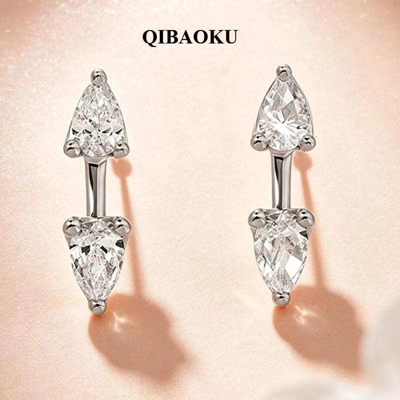 QIBAOKU 5*8mm Water Drop Moissanite Stud Earrings for Women Pear Gems 2 Use Way Earring S925 Solid Silver Womans Jewelry 2026