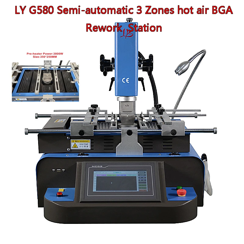 

Паяльная станция горячего воздуха LY G580 BGA, полуавтоматическая паяльная станция для ноутбуков, консолей, 220 В, 4800 Вт, SMD паяльная станция