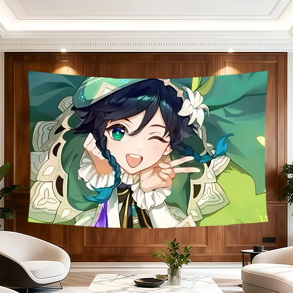 Venti Game Genshin Impact flag Room Decoration Wall Tapestry Hanging Aesthetic Bedrooms Advertising Banner