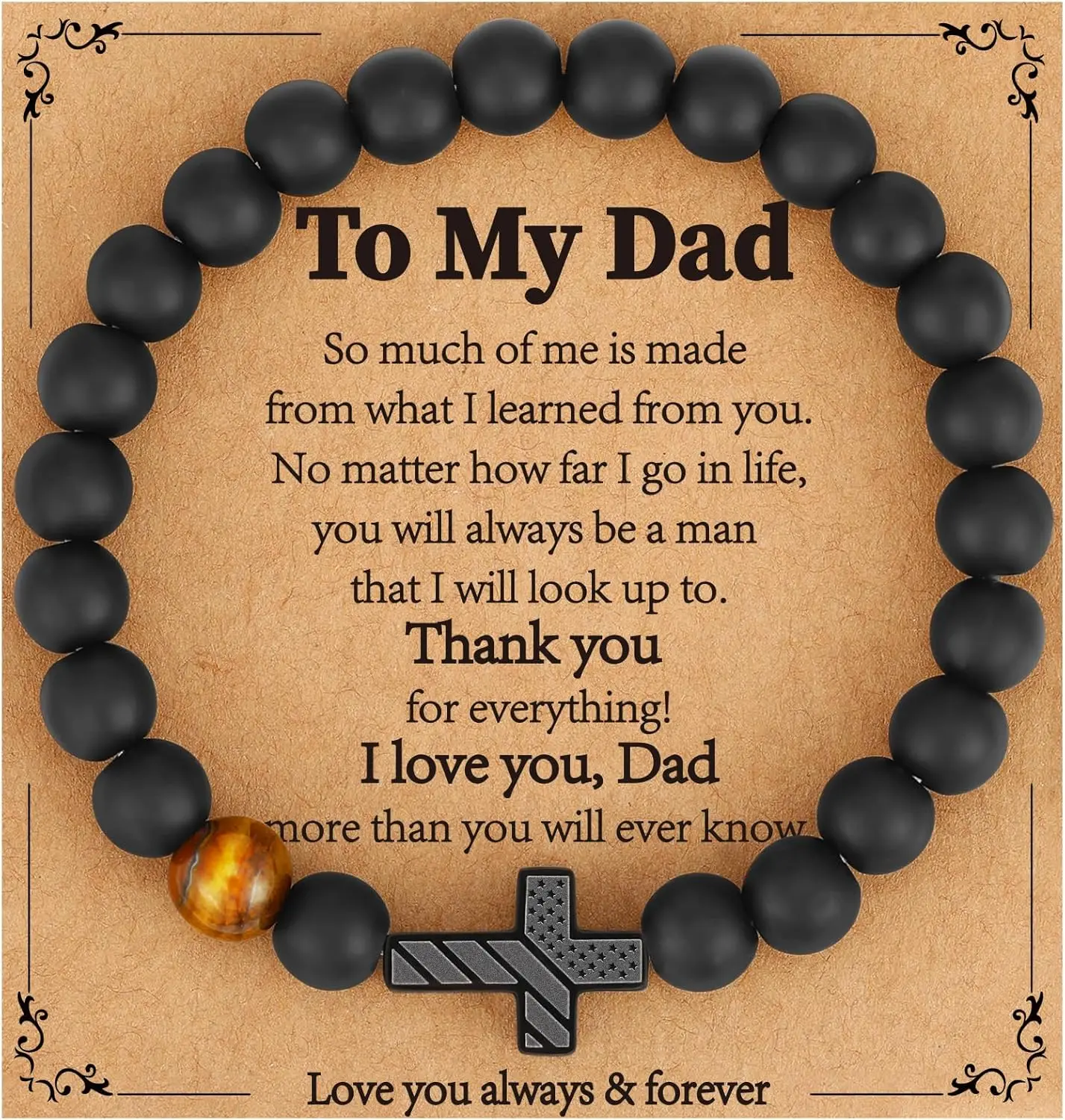 Gifts for Dad New Dad American Flag Cross Beads Bracelet Christmas Stocking Stuffers Jewelry Gifts for Him Men from Daughter Son