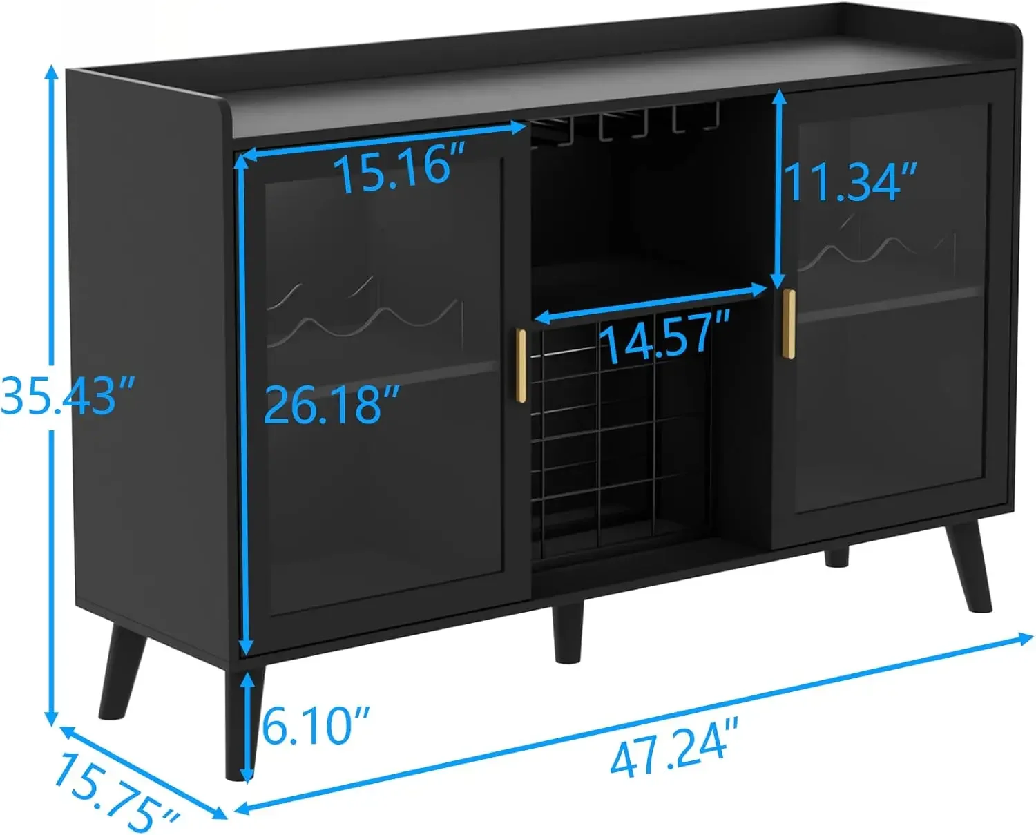 Cabinet with Led Light, Home Coffee Cabinet with Wine and Glass Rack, Kitchen Buffet Sideboard with Storage Shelves