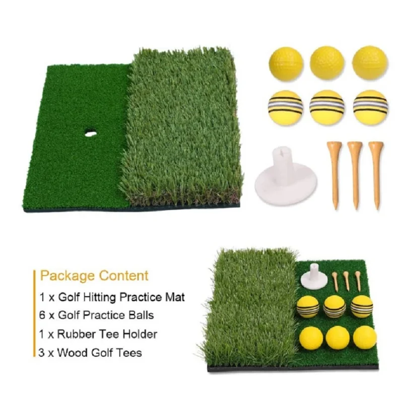 Alfombrilla de goma portátil para practicar Golf, accesorio de doble superficie, incluye 6 pelotas