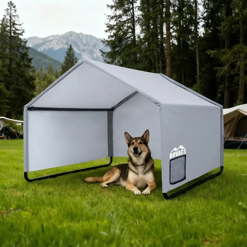 3 in 1 Extra Large Dog Canopy Outside All Season Outdoor Dog Shade XL with Roller Shutters and Removable Door Pet Shelter