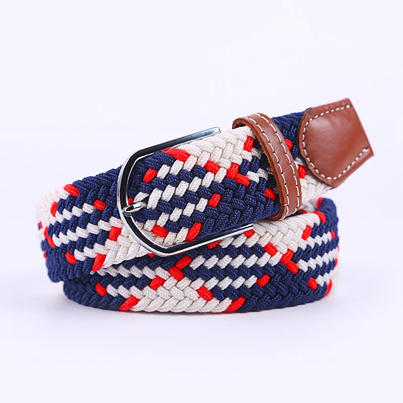 3.3cmX107cm Unisex Elastic Fabric Woven Casual Belt Pin Buckle Expandable Braided Stretch Canvas Leisure Belts for Men Women