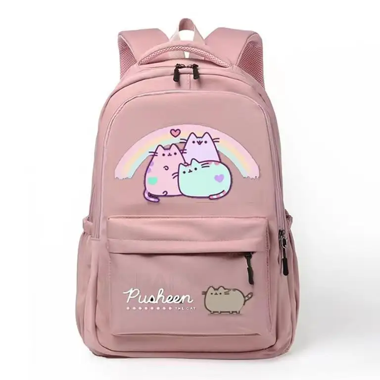 Cartoon Cat Backpack Solid Color Casual Women Backpack Teenage Girl School Bag Student Girls Shoulder Bag Casual Mochilas