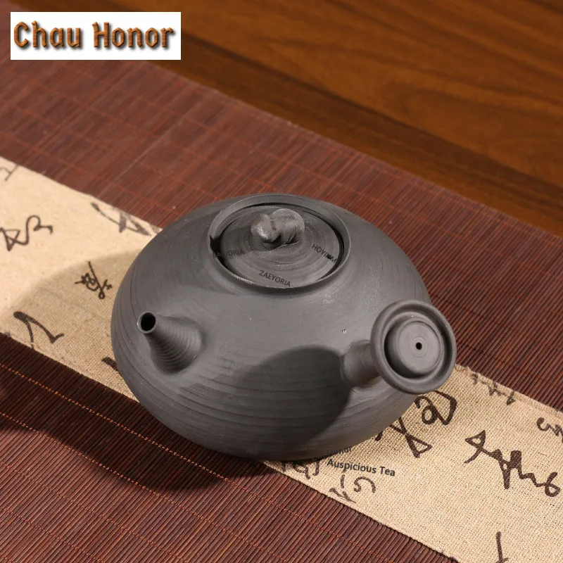 ZAEYORIA 500ml Chaozhou Gongfu Tea POT Panda Black Pottery Side-handle Sand Kettle Vintage Household Boil Water Side Handle Pot