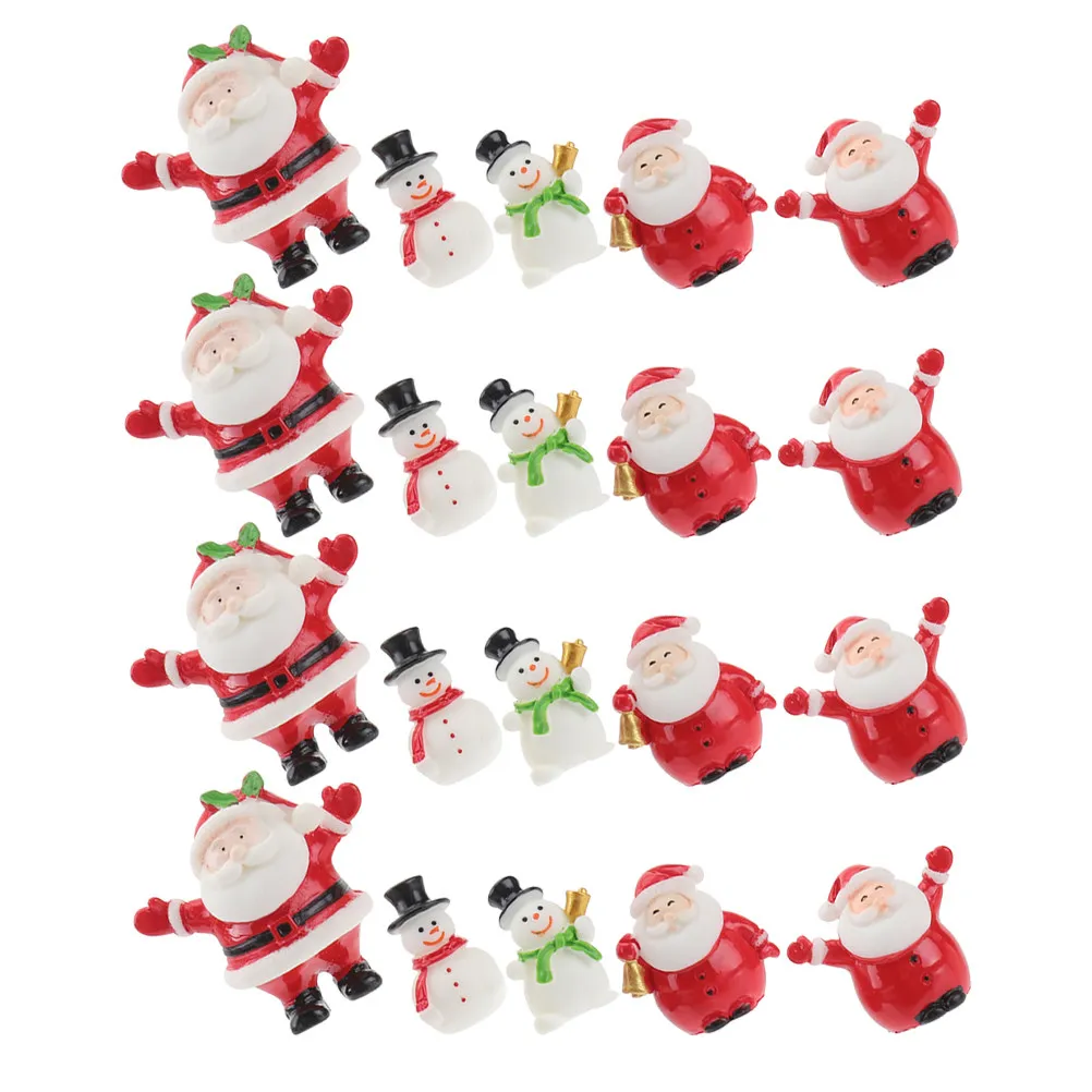 20Pcs Premium Resin Mini Christmas Decor Santa Snowman Set Romantic Winter Fairy Tale Home Office Xmas Miniature Ornament