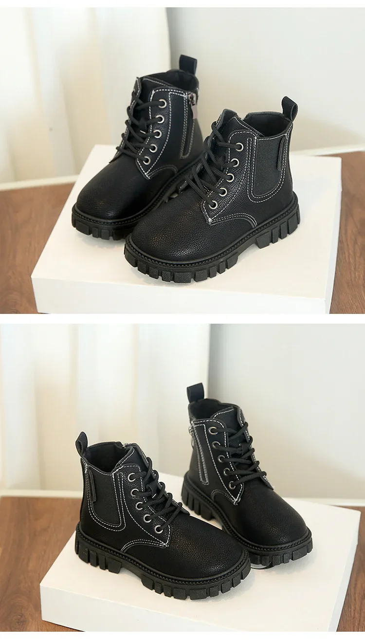 2026 Herbst- und Winter-Kinderschuhe Wasserdichte PU-Leder Kinderstiefel Modische Kleinkind Schnür-Reißverschluss Hohe Stiefel für Jungen und Mädchen – Detail 8