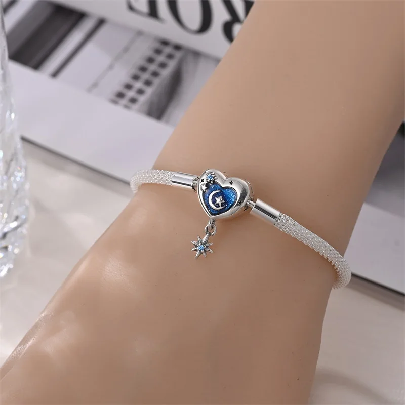 Original 925 Sterling Silver Family Flower Heart Clasp Snake Chain Bracelet Fit Original Charms Fashion Jewelry Gift for Friends