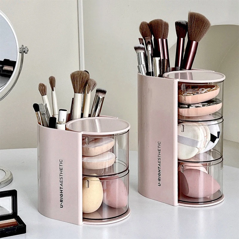 

Rotating Cosmetic Storage Box Makeup Puff Makeup Egg Shelf Holder Dustproof Desktop Remover Cotton Brush Storage Rack Organizer