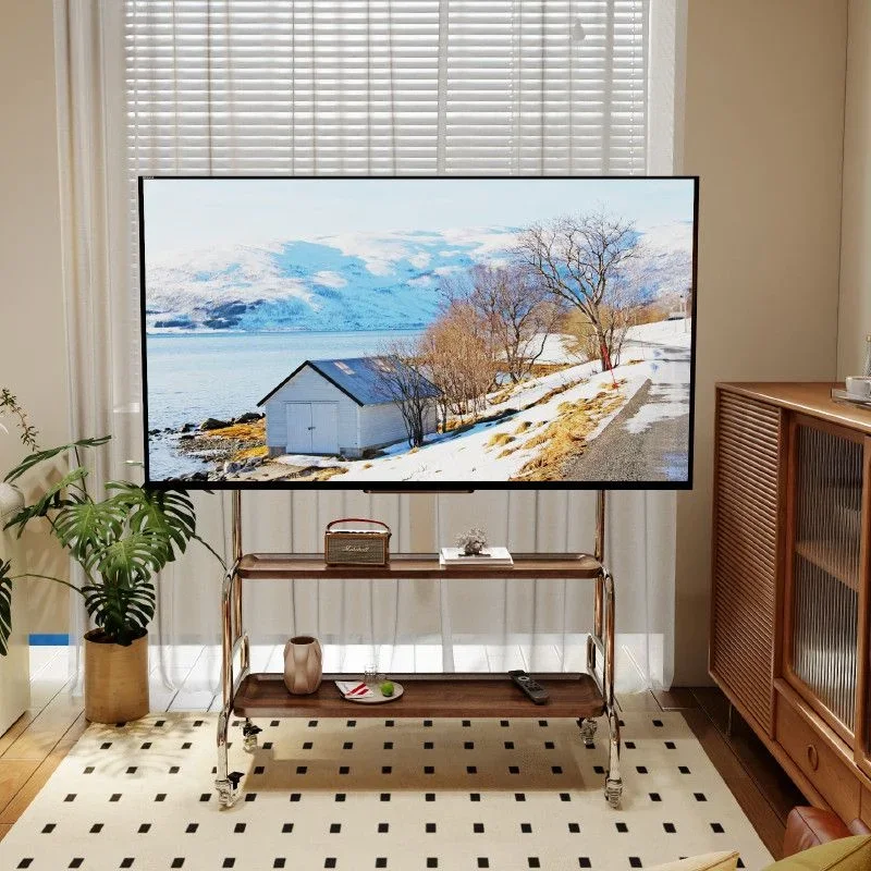 Mobile TV bracket Floor-to-ceiling art stand Vertical modern wheeled cart Universal TV No punching hanger Living Room Furniture