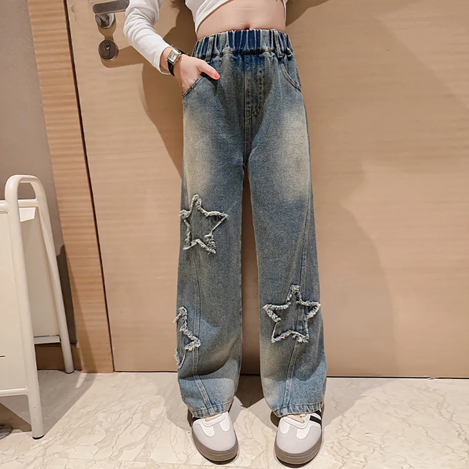 Jeans For Girl Star Pattern Girl\'s Jeans Spring Autumn Jeans Kids Casual Style Clothes For Girls 6 8 10 12 14