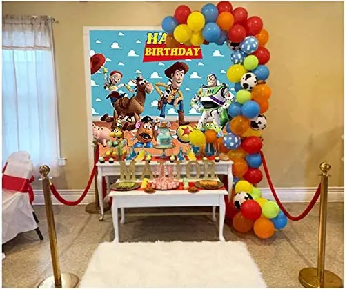 Disney Cartoon Toy Story Birthday Party Theme Photography Backdrops Blue Sky White Clouds Banner Kids Birthday Party Background