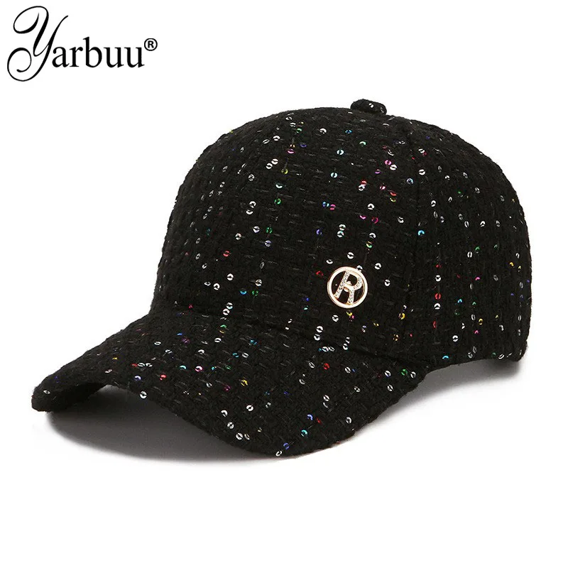 [YARBUU] Four Seasons Baseball Cap For Women Solid Casual Hat Color Sequins Gorras Caps Letter R Hats For Men Casquette Homme