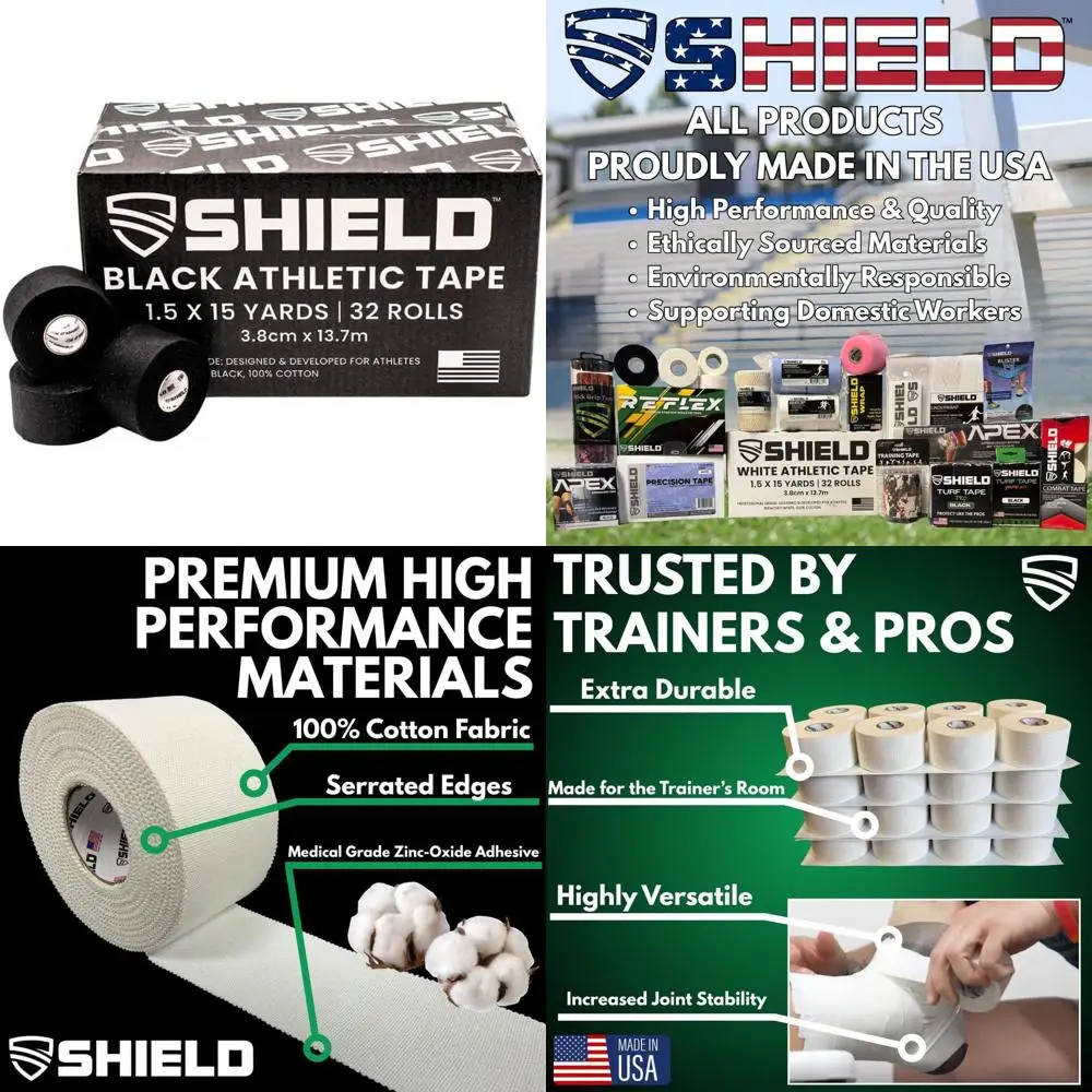 

SHIELD Athletic Tape - 32-Roll Bulk Pack - Made in USA, Comfortable, Easy Tear, Strong Hold, No Residue. Pro-Grade for Trainers,