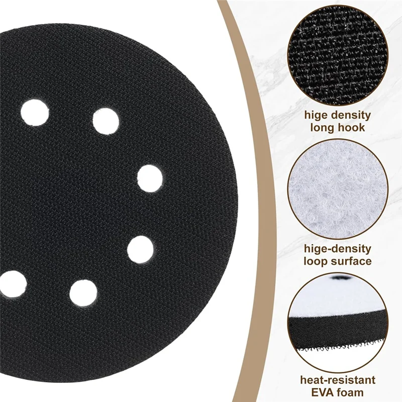 

ABRS-5 Inch 8 Holes Soft Density Interface Pads Hook And Loop Sponge Cushion Buffer Round Backing Pad Foam Sanding Pads 4Pack
