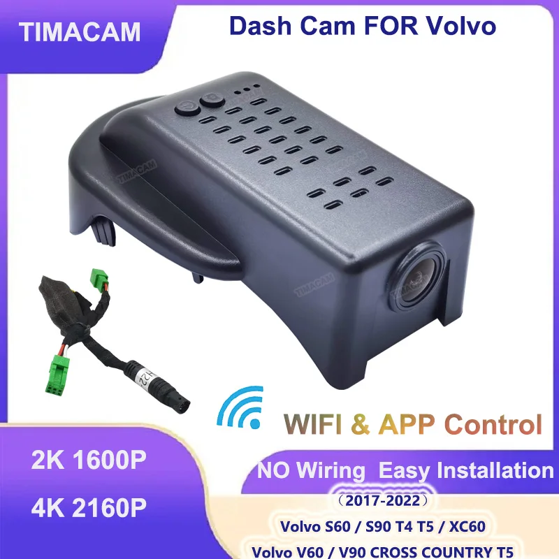 

Автомобильный видеорегистратор TIMACAM 2K 4K Wifi с двумя объективами для Volvo S60 V60 2020 2021 2022 для Volvo S90 T4 T5 V90 XC60 2017 2018 2019 2020