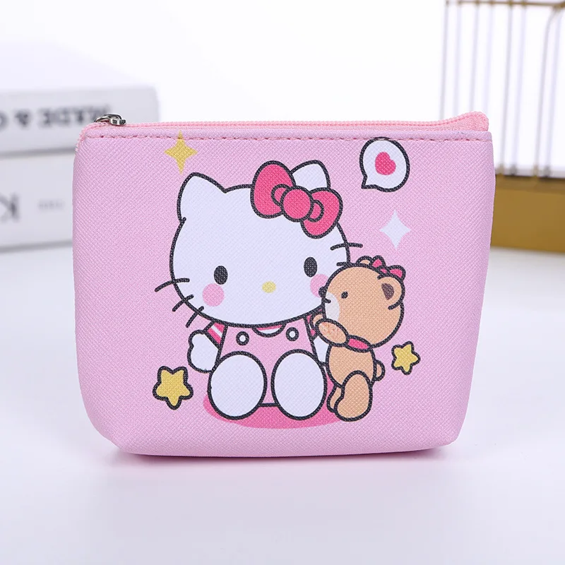 Sanrio Cute PU Coin Bag Mini Wallet Cosmetic Bag with Zipper HelloKitty Kuromi Cinnamoroll Melody Children's Gift