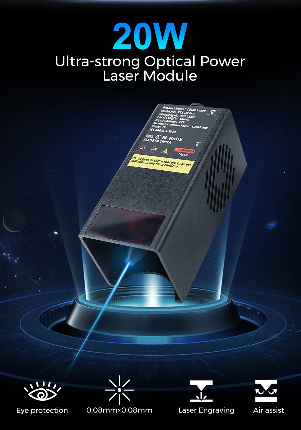 TWOTREES 20W Modulo Laser Testa TC20 450nm Incisione In Metallo Modulo Router CNC per TTC450 Condizione Nuovo