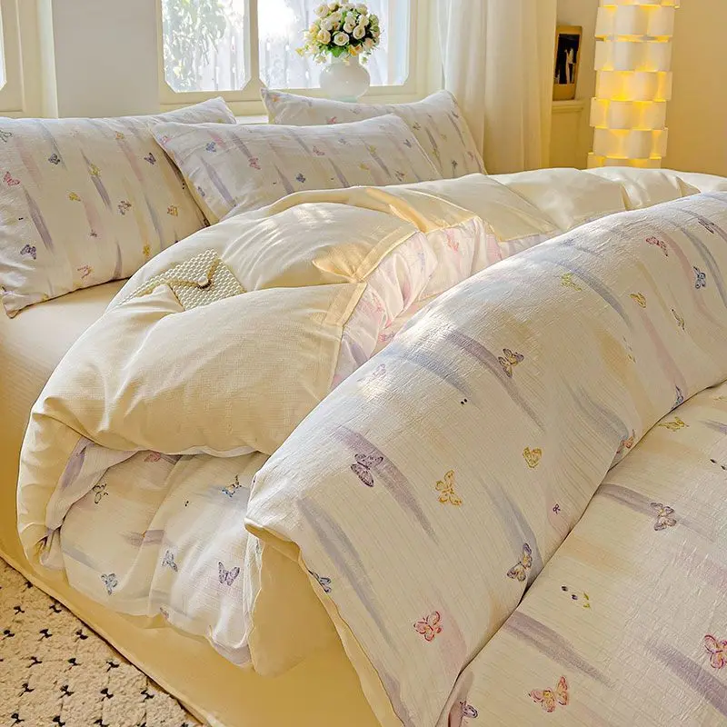 

Galsang Flowers 4-Piece Bedding Set - Skin-Friendly Double-Layer Yarn, Instagram Style Sheets + Duvet, Dormitory/Family Use (Bre