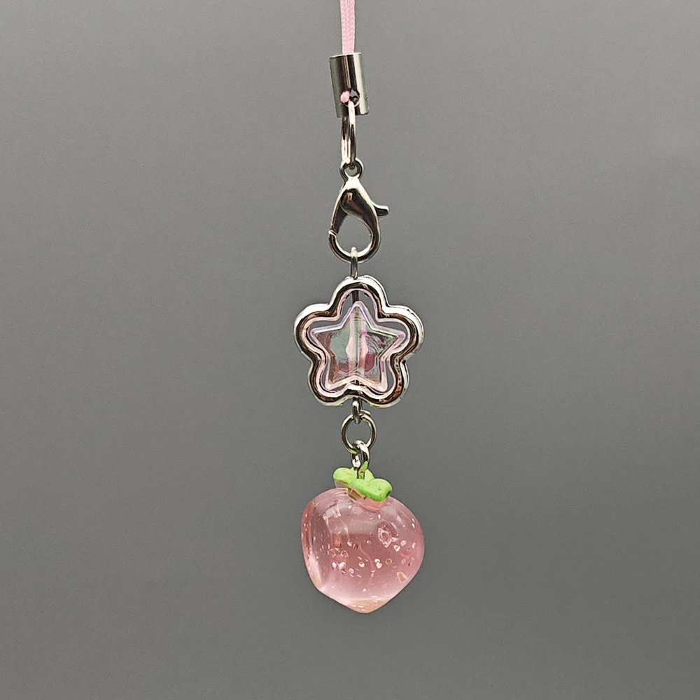 

Милые подвески для телефона в виде персика с розовой звездочкой, кавайные брелоки для ключей, чехлы для iPhone 15, для книг, наушников, школьных сумок, в корейском стиле, новинка.