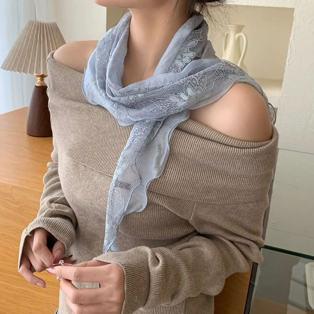 New Hollow Out Lace Scarf Embroidery Solid Color Hair Scarf Headband Vintage Premium Sense Fart Curtain Daily Wear