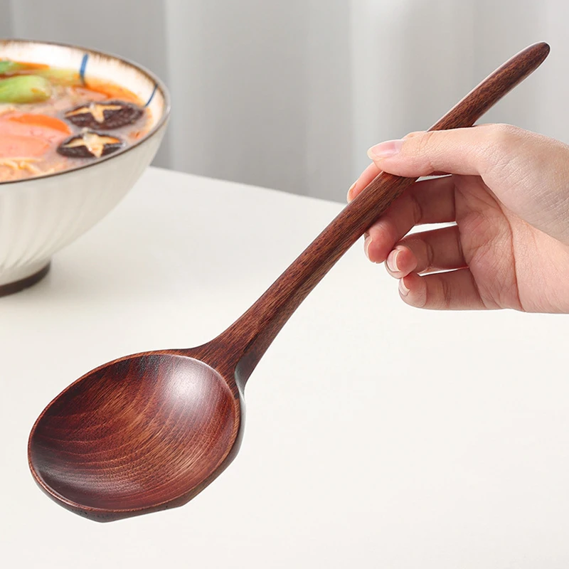 

Large Wooden Spoon Korean Japanese Ramen Soup Spoon Long Handle Kitchen Cooking Spoon Dinner Serving Tablespoon Wood Cutlery