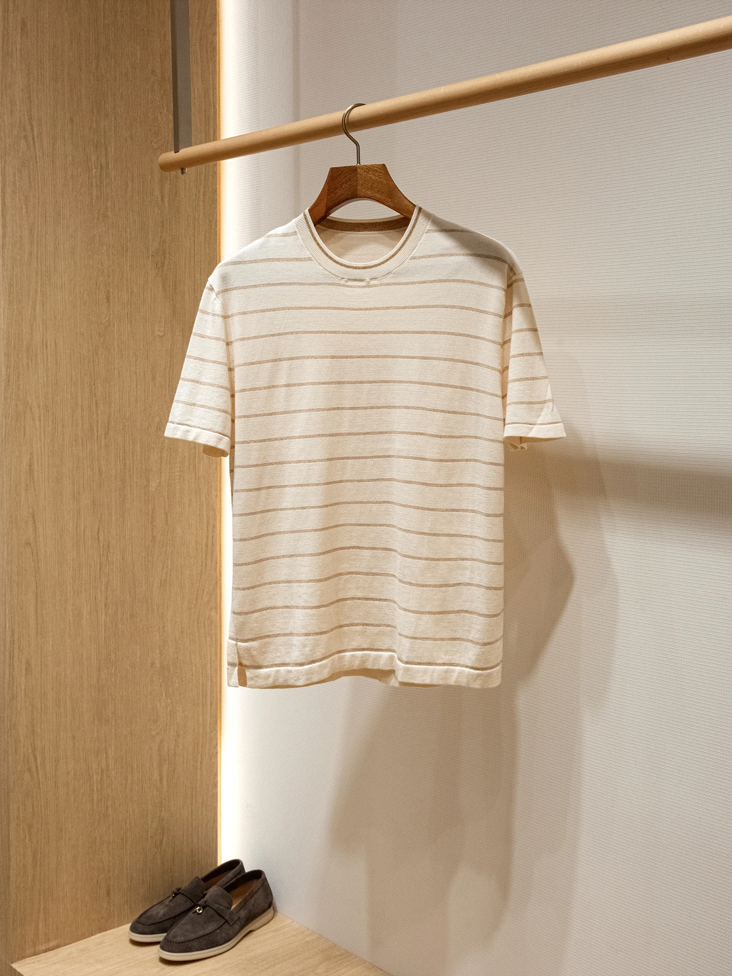 

ZZ mulberry silk wool blended summer striped round neck knitted short-sleeved T-shirt