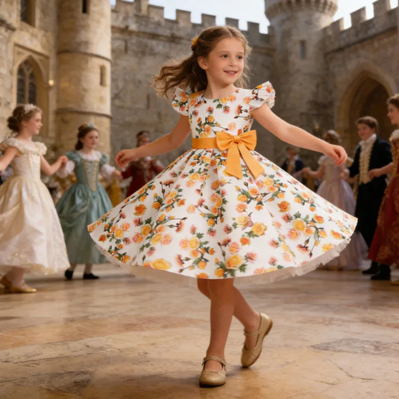 flower-girls-printed-dress-flying-sleeve-big-bow-ball-gown-teenager-kids-dresses-for-girls-birthday-party-evening-clothing