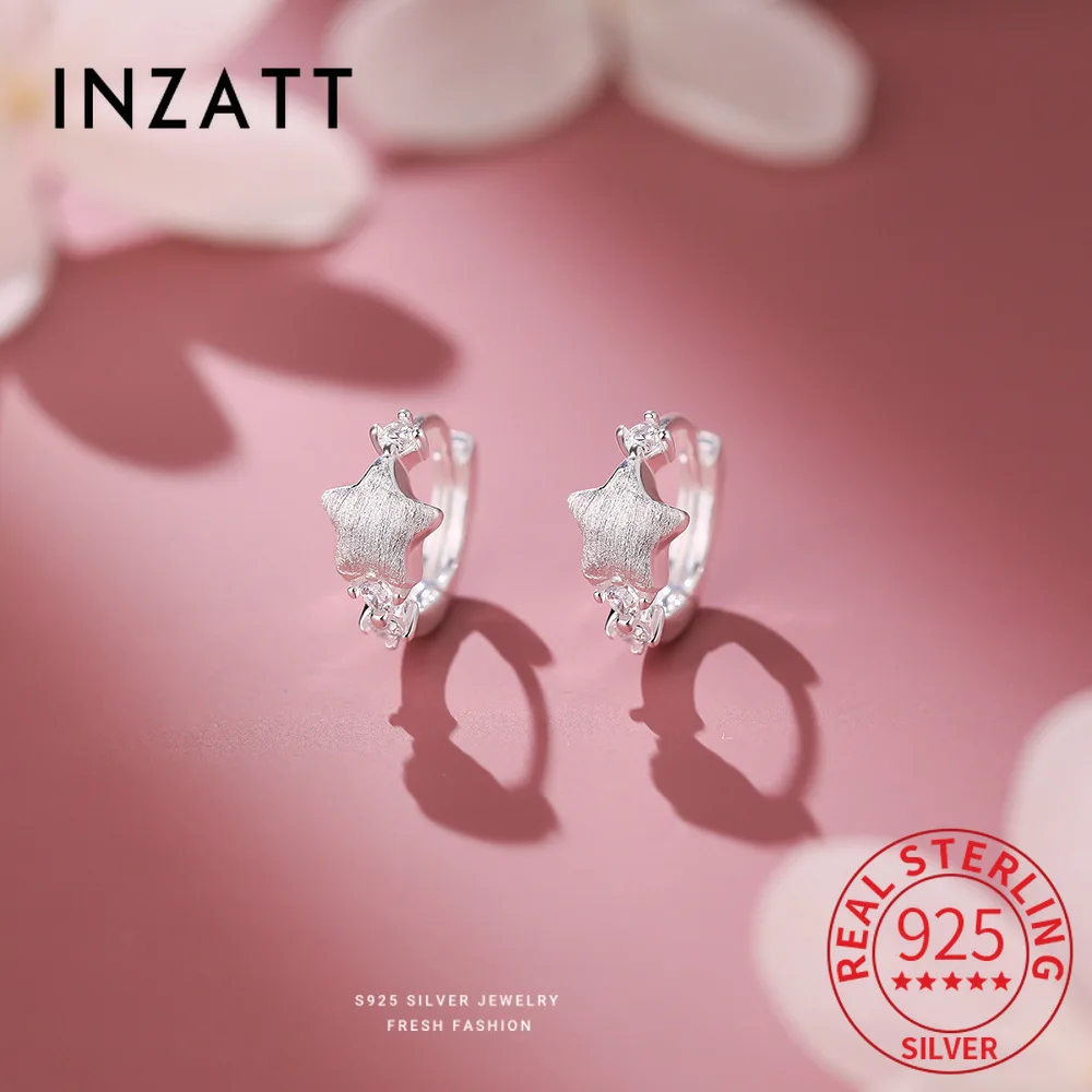 

INZATT Real 925 Sterling Silver Zircon Frosted Star Hoop Earrings for Women Party Cute Fine Jewelry Light Luxury Accessories