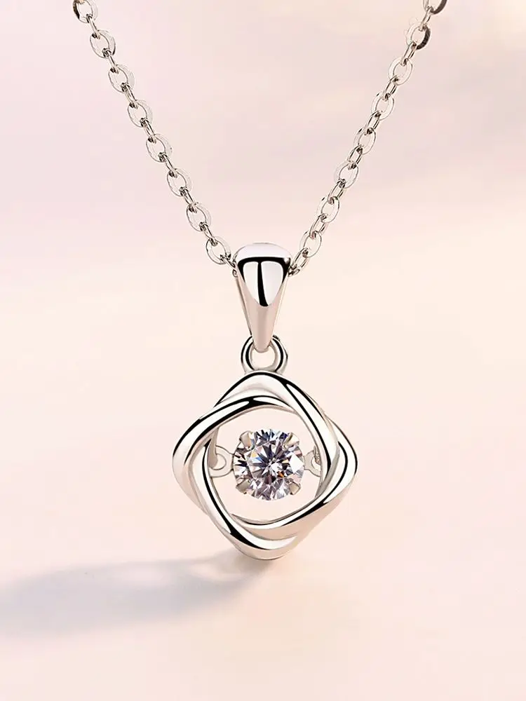 Nowy kobiety 925 Sterling Silver biżuteria okrągły Whirl wisiorki naszyjniki moda obrotowy będzie taniec Rhinestone sweter łańcucha szyi — zdjęcie 2