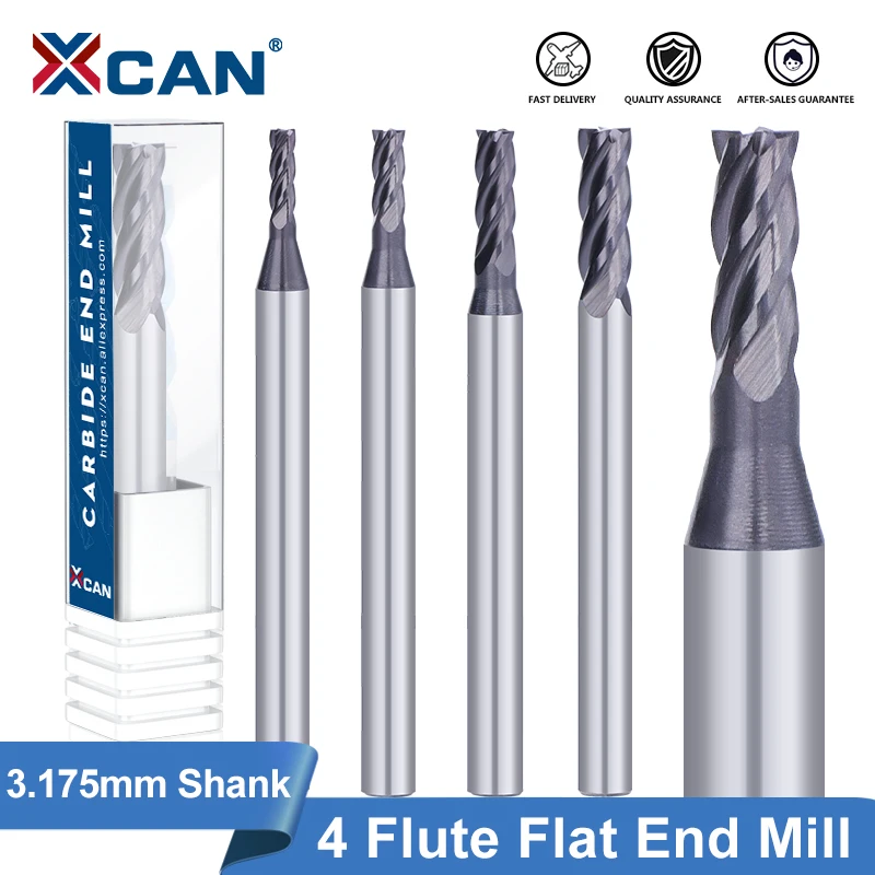 

XCAN Router Bit 1/8 Shank 4 Flute Milling Cutter Flat Milling Bit Carbide End Mill for Wood Metalworking Tool CNC Machine Cutter