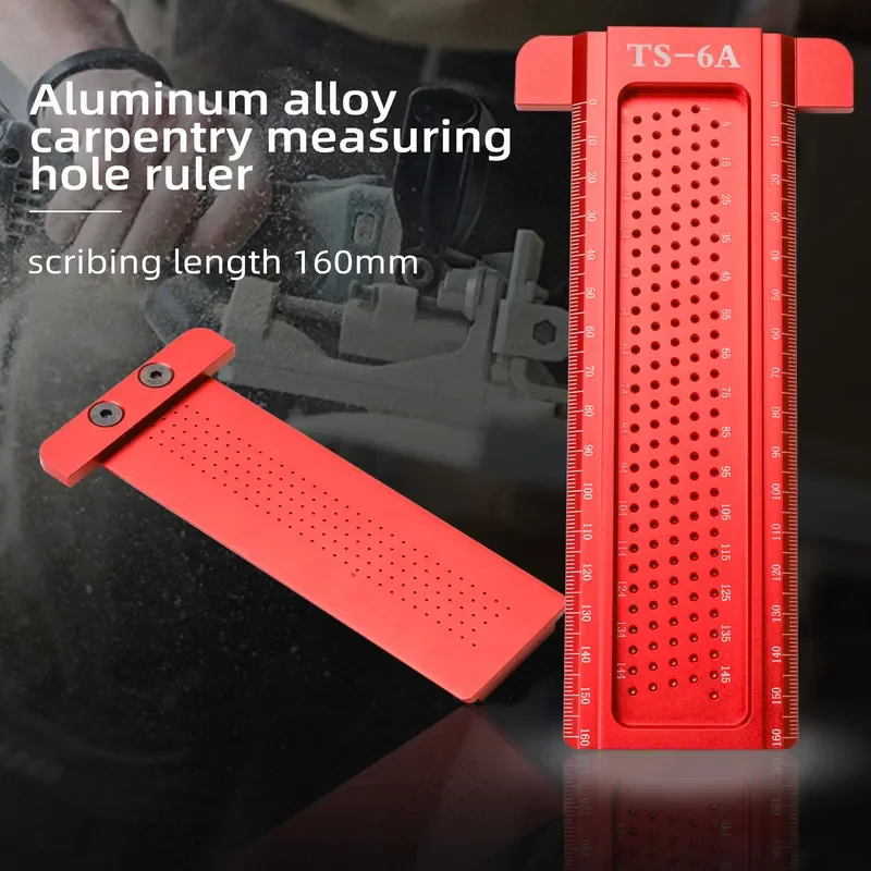 TS-6 Woodworking Scribing Ruler Metric Aluminum Alloy T-Ruler Mini Hole Scribing Device Precision Measuring Tool for