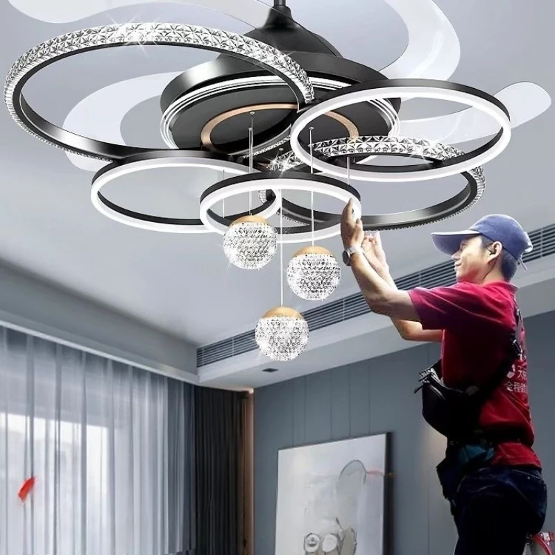 

Living room fan chandelier modern simple atmosphere 2025 new light luxury