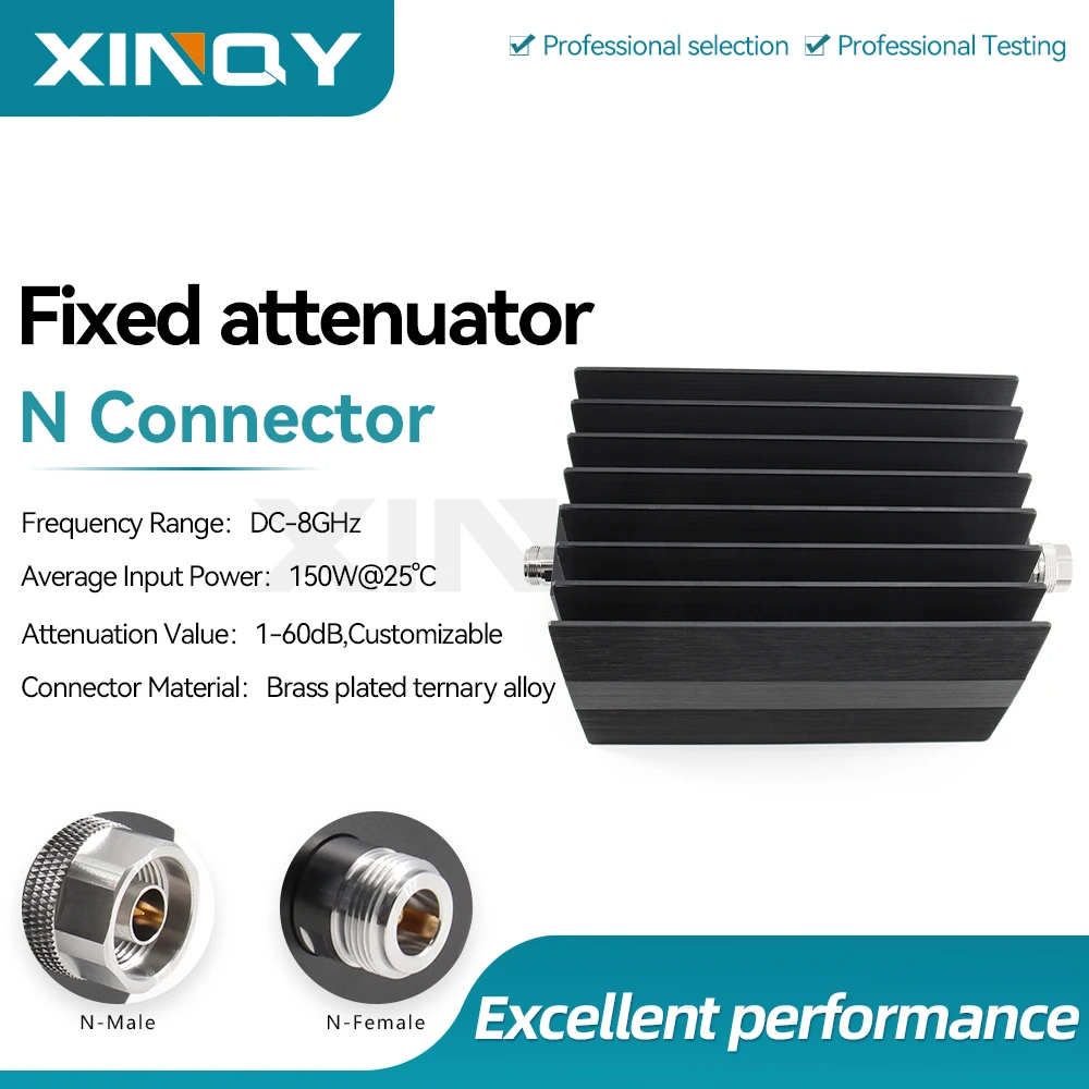 XINQY 150W High-Power RF Signal Attenuator, 18GHz N-Type Fixed Attenuator, Available in 10/20/30/40/50/60 dB Values, 50 Ohm Impedance