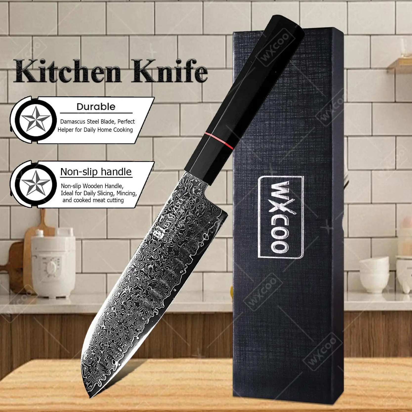 WXCOO Professional Kitchen Knife with Box VG10 Core Japanese Chef Knife for Fruit Cutting Meat Cleaver Fish Cooking and Carving