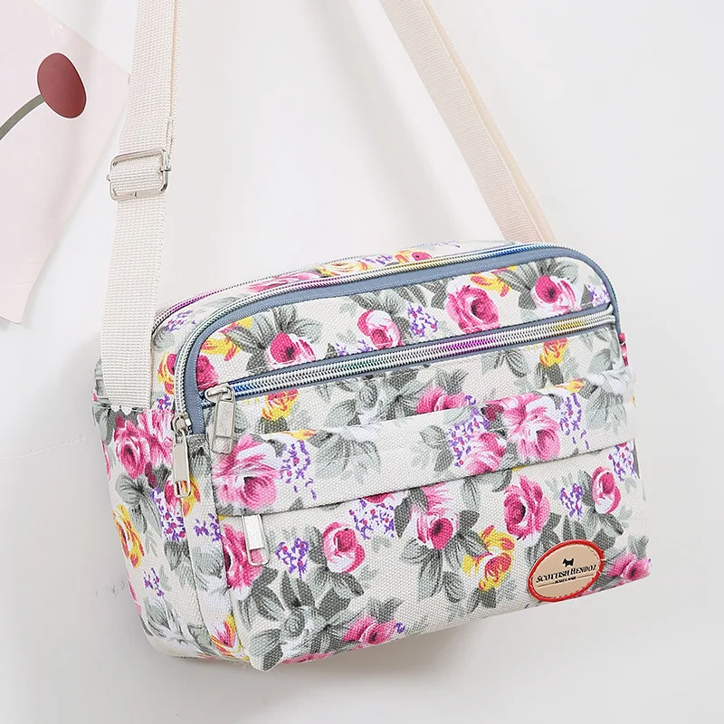 New Women\'s Messenger Bag 2023 Korean Canvas Bag Fashion One Shoulder Slant Cross Handbag Multi Flower Small Cloth Crossbody Bag