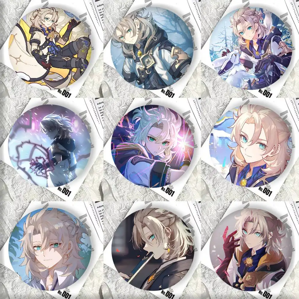 Game Anime Genshin Impact Albedo Badges 44 58 75 mm Round Cosplay Pin Bag Decor Fans Collect Friends Gifts Brooch