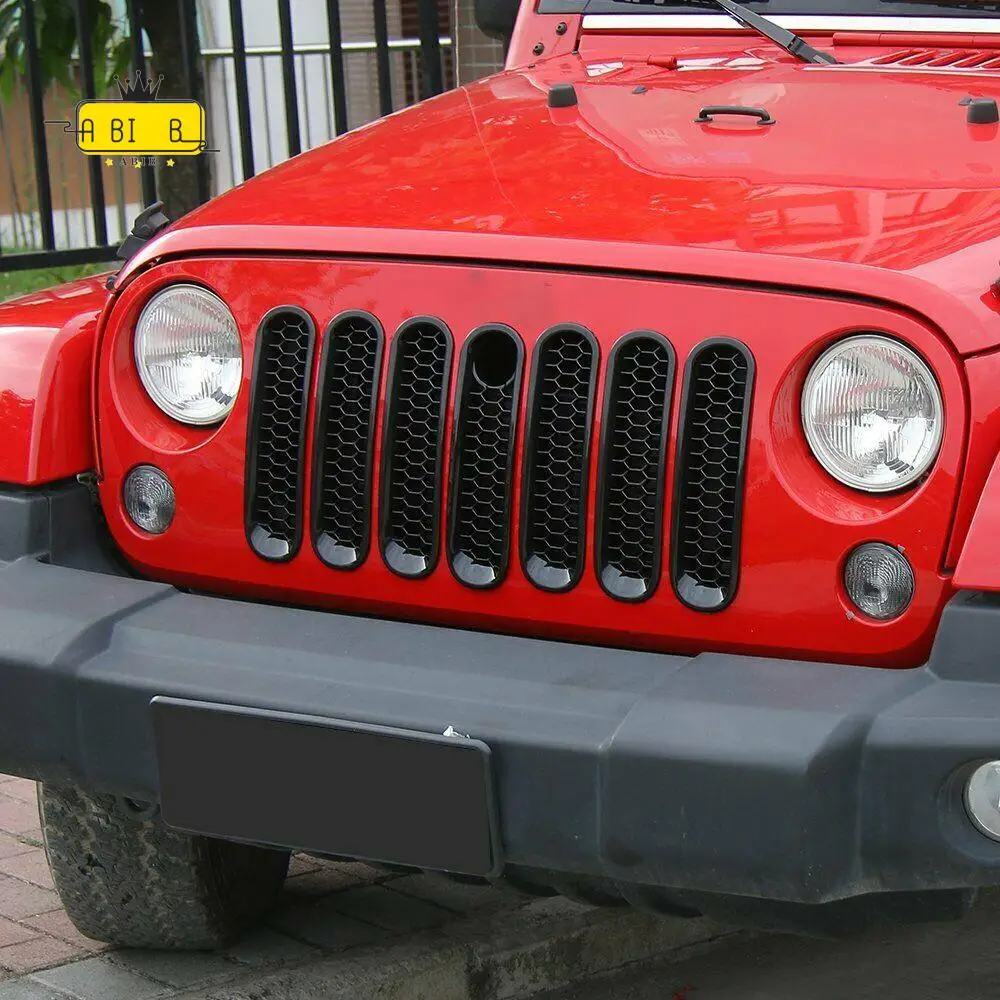 

ABIB-комплект сетчатых вставок для передней решетки, сотовая клипса, защитная сетчатая решетка с замком для Jeep Wrangler JK 2007-2017