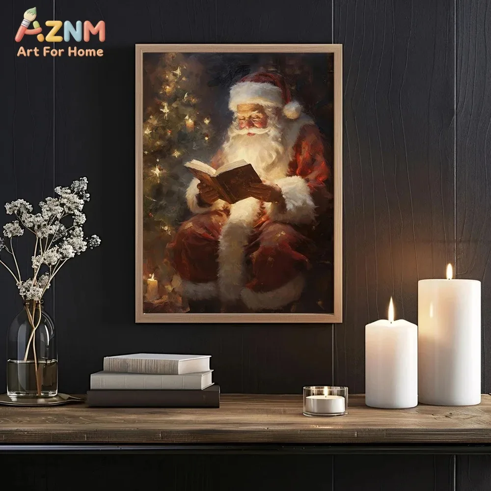 AZNM Vintage Christmas Santa Claus Snowman Canvas Wall Art, Retro Xmas Tree Reindeer Angel Poster, Festive Holiday Winter Decor - view 4