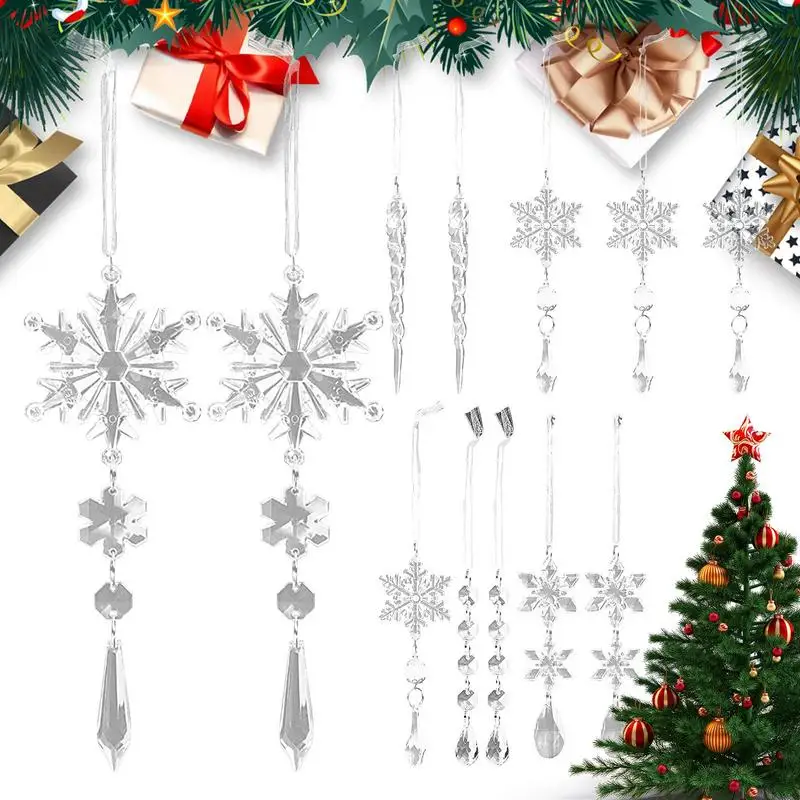 

Clear Icicles For Christmas Tree Christmas Ice Strips Transparent Snowflakes Acrylic Christmas Icicle Ornaments Party Decoration