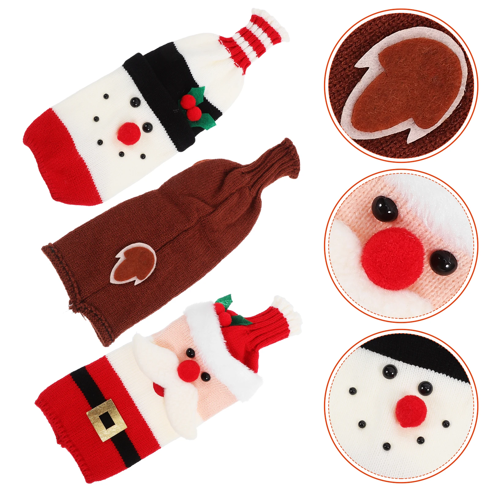

3pcs Bottle Cover Christmas Decor Polyacrylonitrile Fiber Soft Reusable Xmas Bottle Sleeve Festive Kitchen Bar Supplies