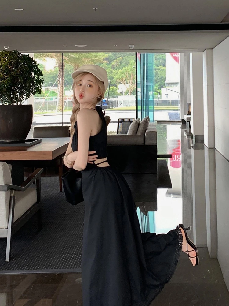 Vestidos sin mangas para mujer mágico otoño calado ahuecado perspectiva transparente ilusión todo fósforo