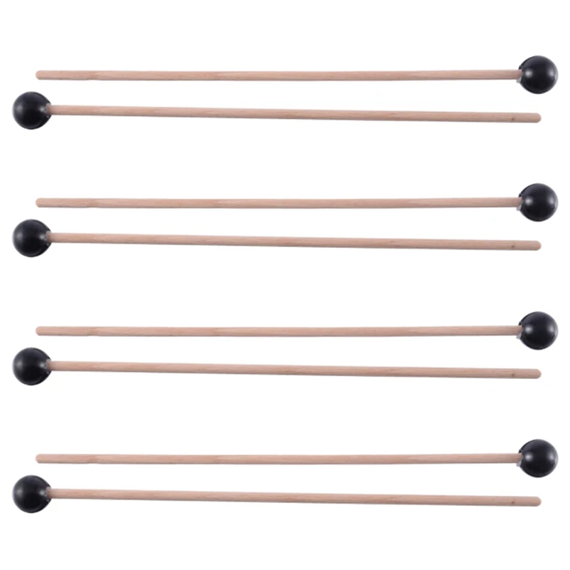 8Pcs Soft Rubber Head Sticks Wood Handle Bell Mallets For Glockenspiel Xylophone Bell Music Instruments Parts Black