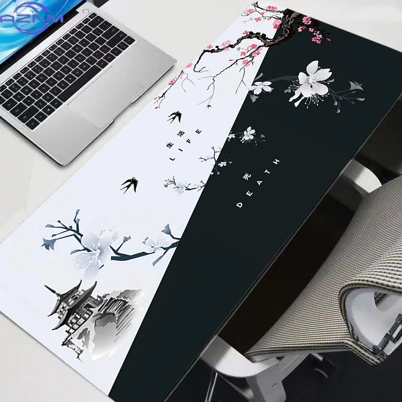 Mouse Pad ink wash style Gamer peach blossom Large XXL Keyboard Desk Mouse Mat Carpet Rubber Gaming Notbook Mousepad